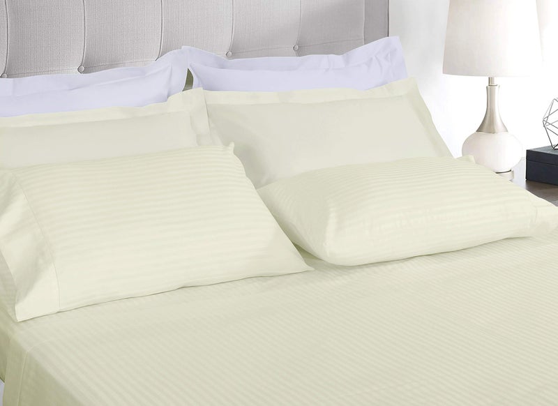 Threadmill 100% Cotton Sheets for King Size Bed - 600 Thread Count King Bed Sheets Set with 16â€ Deep Pocket - Damask Stripe Sateen Weave 4-Piece Bedding Set with Cooling Effect, Ivory - Image 2